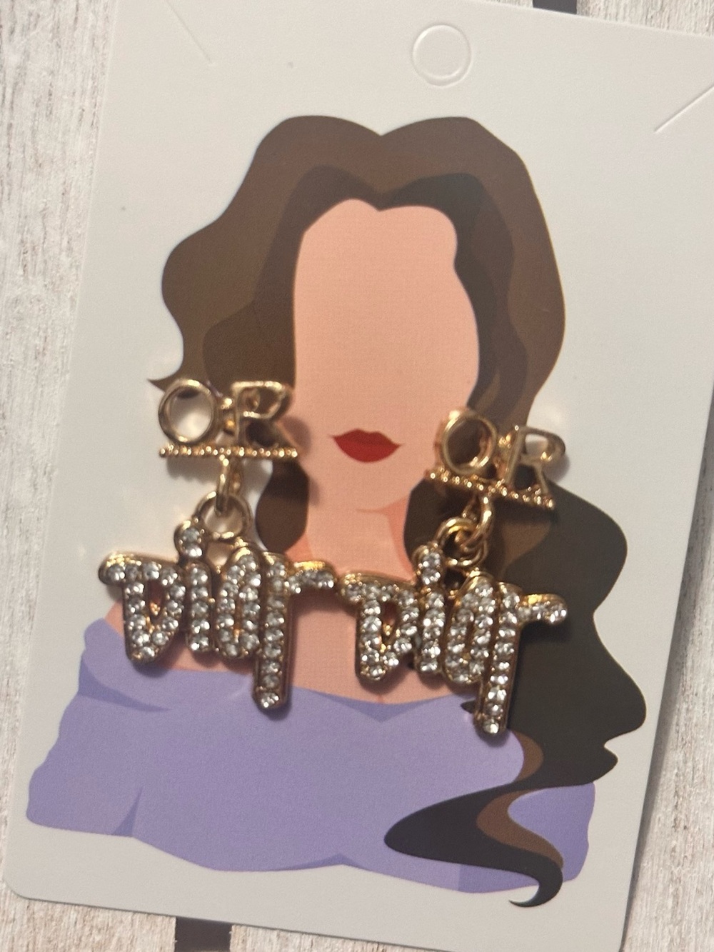 Gold Crystal 'Virgin' Script Drop Earrings - Women Jewelry